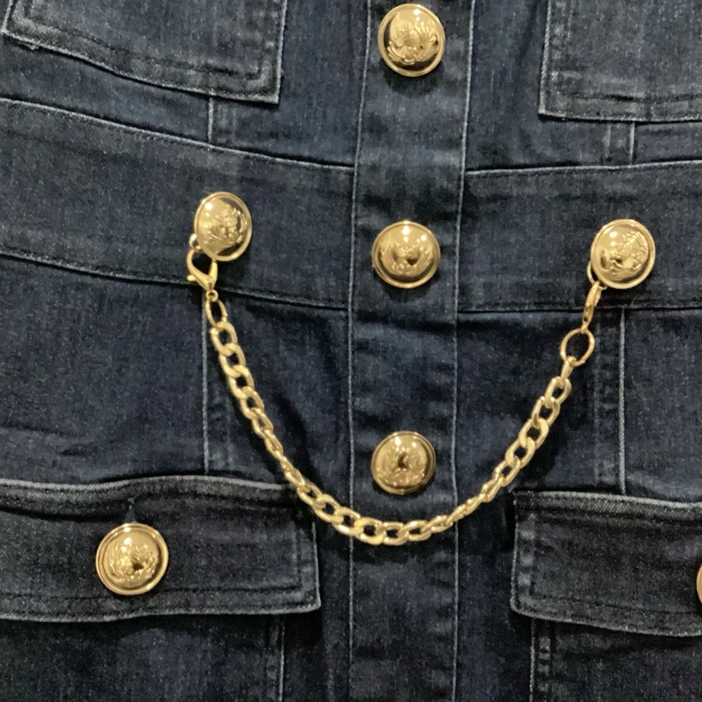 VENUS Navy Blue Gold Button-Front Midi Dress with Gold Chain -Size 8 - NWOT - Picture 2 of 4